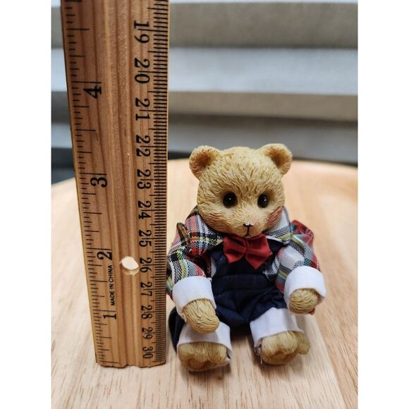 Bear Figurine plaid top small bow sit position - Picture 8 of 8